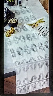 NWT 72" Nate Berkus Off-White Table Runner, Silver Metallic & Gray Fern Pattern
