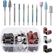 Bestgle Nail Drill Bits Set 10 Pcs Tungsten Carbide Nail File Bits and 75 Pcs Nail Sanding Bands with 1 Pc Mandrel Bit Gel Acrylic Nails Cuticle Remove Bits Electric Rotary Burrs for Nail Manicure Pedicure