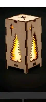 Luminarium Design Wooden Lantern Battery Powered CR2032. Christmas Trees.