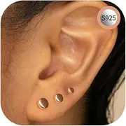 [Macachii] Sterling Silver Earrings Set for Women Men, Flat Disc 14K Gold Plated Hypoallergenic Stud Jewellery Cartilage & Tragus Stacks for Multiple Piercings