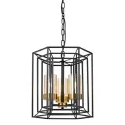 Telbix Lane 3 Light Black Iron Rod & Antique Brass Pendant Light
