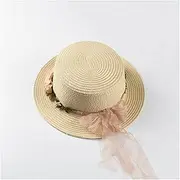 [ZTHUAYUAN] Flat Top Wreath Ladies Short-Brimmed Straw Hat Outdoor Beach UV Protection Travel Hat (Color : Q3)