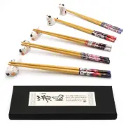 5 Pairs Cute Lucky Cat Chopsticks and Chopstick Rest Set, Chopsticks Holder 5...