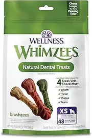 Whimzees Natural Grain Free Dental Dog Treats, Extra Small Brushzees, Bag Of 48