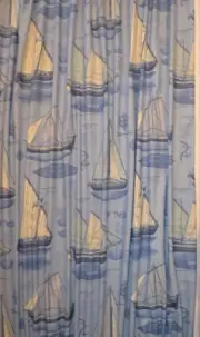 2 drapes SPECIAL BUYS "Montauk" Sail Boats on Sky Blue Cotton Twill Take a look!