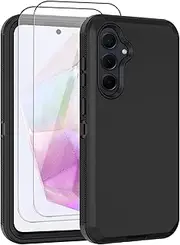 for Samsung Galaxy A35 5G Case, with 2 Screen Protector Heavy Duty Drop Protection, Full Body Rugged Shockproof Dust Proof Protective Phone Cover for Samsung Galaxy A35 (Black with 2 Screen Protector)