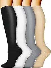 BoloShine Compression Stockings for Men and Women, 4 Pairs Compression Socks, Support Stockings, Knee Stockings, Women for Fitness, Flight Sports, Running, Cycling, Travel, 4 Colours, Small