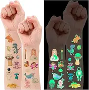 Reayou 40PCS Luminous Tattoos for Kids, Mixed Styles Temporary Tattoos Stickers with Flower Fairy/Mermaid/Dinosaur/Space for Boys and Girls, Glow Party Supplies Gifts