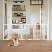 6 Panel 80cm Petzly Pet Gate Dog Fence Safety Barrier with Support Feet White