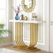 Luxsuite Console Table Narrow Table Coffee Side Desk U Shaped Metal Frame Marble White Living Room Office Entry Office