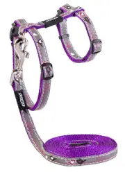 Rogz Nightcat Harness and Leash Set Small fits most adult cats - Purple