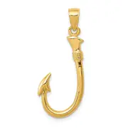14k Yellow Gold 3-D Fishing Hook Pendant