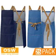 25 x Chefs Restaurant Stonewash Bleach Denim Full Bib Apron with Pockets CA033