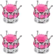 4 Pieces Tire Wheel Stem Valve Cover Caps with Crown Diamond Style Universal Fit for Cars Trucks and in White Color (Rose Red)