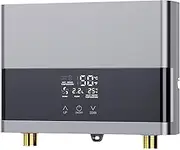 Electronic Instantaneous Water Heater Kitchen 220V 6000W Tankless Mini With LED Temperature Display, Electric Instant Small (Sliver)