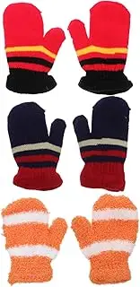 [VALICLUD] 3 Pairs Winter Gloves Double Knitting Gloves Warm and Thickened Full Finger Design Cute Spliced Colors for Ages Easy to Clean and Maintain