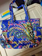 Vera Bradley's ICONIC GLENNA SATCHEL PURSE in ROMANTIC PAISLEY Pattern Blues NWT