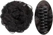 Messy Bun Hair Piece Tousled Updo Hairpiece for Women Wavy Curly Scrunchies Clip in Claw Hair Bun Synthetic Chignon Claw Clip With Hair Attached (Black)