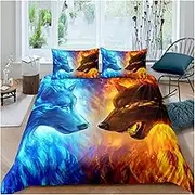 3D Wolf Bedding Set Animal Printed Single Double Duvet Quilt Cover Set Twin Full Queen King Size for Quilt Covers Sets(XY062-5,US Full 203x228cm)