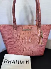 BRAHMIN Medium Asher POPPY MELBOURNE Coral Leather Tote Shoulder Bag Croc NEW