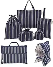 COLORFUL CANDY STYLE/Laura Ashley School Entrance Series, Value Value 7-Piece Set, Disaster Prevention Hood Cover, Standard, Farnworth Stripe Lesson Bag, Disaster Preparedness Headband, Shoe Case,