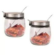 Condiment Jar Spice Container with Spoons,Clear Glass Condiment Canisters Pots