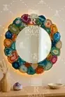 18" Agate MultiSlice Round Mirror – Multicolor Handmade Luxury Wall Mirror –