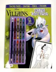 Disney Villains Deluxe Color and Trace Book w/ Pencil & Crayons NEW Bendon