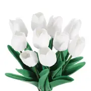 10pcs Tulips Artificial Flowers, Artificial Flowers Fake Tulip Stems (White)
