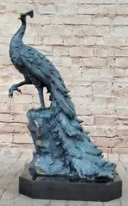 GORGEOUS PEACOCK BRONZE SCULPTURE HOTCAST ORIGINAL MILO GILT MASTERPIECE STATUE