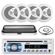 6.5" Marine 150W Speakers, Antenna, Cover, Pyle Bluetooth USB AUX SD Receiver