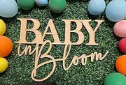 Wooden Baby In Bloom Sign, 16”x12” Baby Shower Party Sign for Boy/Girl Shower Decorations Gender Reveal Backdrop Party Photography Background