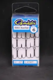 Gamakatsu 47407 Round Bend NS Black Treble Hooks - Size 6 - Pack of 12