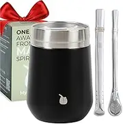 Yerba Mate Cup Gourd Double-Wall Insulated Vacuum Stainless Steel Mate Tea Cup Set with Lid, Includes Bombilla (Straw) and a Brush. (Revolution Black)…