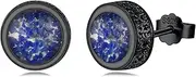 [PARYFO] Men's Norse Viking Earrings S925 Sterling Silver Rune Ear Stud Earrings Viking Stylish Hip Hop Street-Wear/Punk Look for Women-Crushed Lapis lazuli, 9.5 x 9.5 mm, Sterling Silver, crushed lapis lazuli