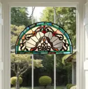Victorian Tiffany Style Stained Glass Semi Circle Window Panel Suncatcher 24x12