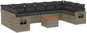 vidaxl Garden Sofa Set 11 Piece Grey Poly Rattan - Outdoor Patio Furniture with Cushions and Storage