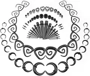 [vogem] 84Pcs Black Ear Stretching Kit 1.6mm-12mm Ear Gauges Expander Set Acrylic Tapers Plugs Silicone Tunnels Ox Horn-shaped Spiral Tapers Body Piercing Jewelry Set for Women and Men, Acrylic