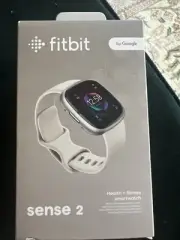 Fitbit Sense 2 Advanced Health Fitness GPS Smartwatch, Lunar White/Platinum