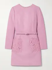 [Oscar de la Renta] Oscar de la Renta - Belted Embroidered Cotton-blend Bouclé-tweed Mini Dress - Pink - US8 US 8 Pink