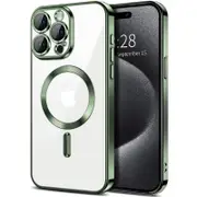 For Apple iPhone 16 MagSafe Magnetic Case with HaloLock Shockproof Protective Electroplating Clear Cover (Green)