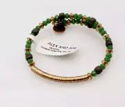 Alex Ani Uncharted Voyage Kelp Odyssey Beaded Bangle - Green & Gold Vintage 66