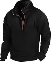 [Letuwj] Men's Stand-up Collar Half-Zipper Long-Sleeved Sweater Pullover Sports Long-Sleeved