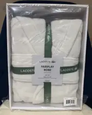 NWT Lacoste Fairplay Robe With Hood Size S/M 100% Cotton White Bathrobe