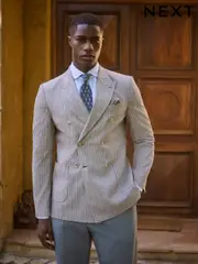 Neutral Regular Fit Linen Blend Stripe Blazer (AF7226) | $180