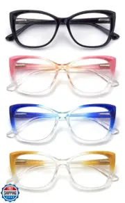 Autojouls 4-Pack Reading Glasses for Women，Oprah Style Frame Spring Hinge Cle