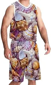 [KQNZT] Basketball Jersey, Jerseys for Men, Men's Basketball Jersey, Starfish Conch Shell Coral
