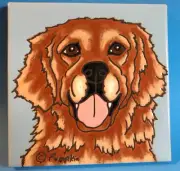 PUMPKIN TILE ~ HAND-GLAZED KILN-FIRED ~ "COCKER SPANIEL" 6" x 6" TILE ~ NWT