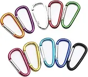 10 PCS 6CM Locking Carabiner Clips, Aluminum Carabiner D Ring D-Shaped Spring Snap Hook Key Clip Connect Hooks for Keychain Keyring Belt Loop Water Bottle Backpack Hiking Camping