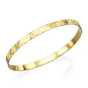 Moroccan Bangle Bracelet 14K Yellow Gold Hammered Finish Solid Stacking Bangle